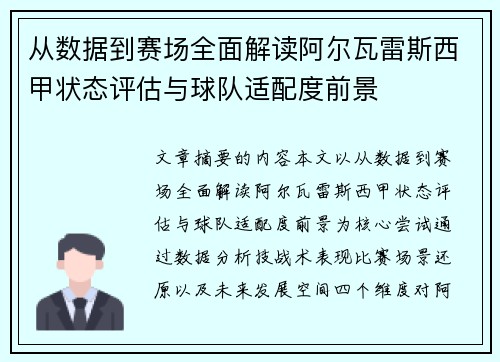 从数据到赛场全面解读阿尔瓦雷斯西甲状态评估与球队适配度前景